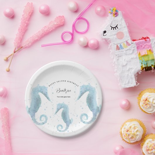 2. Geburtstag Dusty Blue Seepferd Pappteller (Party)