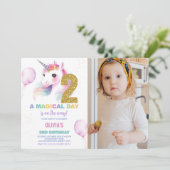 2. Geburtstag Einhorn Geburtstag Einladung Foto (Stehend Vorderseite)