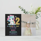 2. Geburtstag Einhorn Geburtstag Einladung Foto (Stehend Vorderseite)