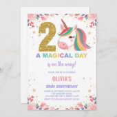 2. Geburtstag Einhorn Geburtstag Einladungen (Vorne/Hinten)