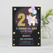 2. Geburtstag Einhorn Geburtstag Einladungen (Stehend Vorderseite)