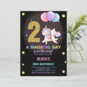 2. Geburtstag Einhorn Geburtstag Einladungen (Stehend Vorderseite)