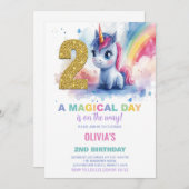 2. Geburtstag Einhorn Geburtstag Einladungen (Vorne/Hinten)