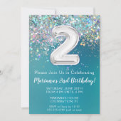 2. Geburtstag Einladung Aquamariner Silberner Glit (Vorderseite)