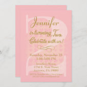 2. Geburtstag Einladung Girls Pink Goldene Herzen (Vorne/Hinten)