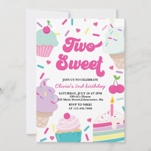 2. Geburtstag Eis und Kuchen Einladung (Vorderseite)
