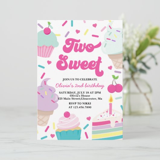 2. Geburtstag Eis und Kuchen Einladung (Stehend Vorderseite)