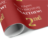 2. Geburtstag: Elegant, rot, Imitate Gold Look Geschenkpapier (Rolleneckpunkt)
