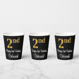 2. Geburtstag - Elegantes Luxus-Imitate Gold Look  Pappbecher