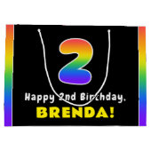 2. Geburtstag: Farbiger Regenbogen # 2, Individuel Große Geschenktüte (Rückseite)