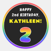 2. Geburtstag: Farbiger Regenbogen # 2, Individuel Runder Aufkleber (Vorderseite)