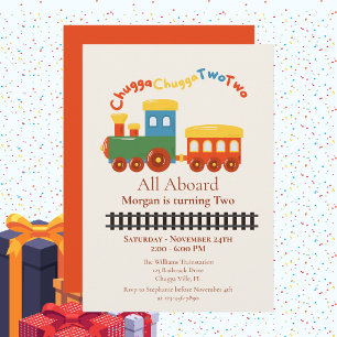 2. Geburtstag farbiger Zug Chugga Choo Two Einladung