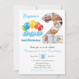 2. Geburtstag Foto Collage Nr. 2 Junge Einladung