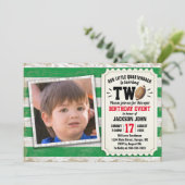 2. Geburtstag Foto Fußball Rustikal Grün Einladung (Stehend Vorderseite)
