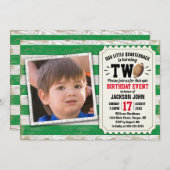 2. Geburtstag Foto Fußball Rustikal Grün Einladung (Vorne/Hinten)