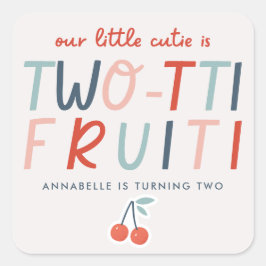 2. Geburtstag Früchte Rot Sommer Kinder Party inv Quadratischer Aufkleber