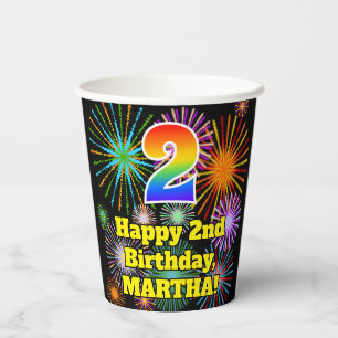 2. Geburtstag: Fun Fireworks Pattern + Regenbogen  Pappbecher