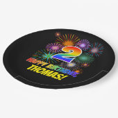 2. Geburtstag: Fun Fireworks Pattern + Regenbogen Pappteller (Schrägansicht)