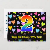 2. Geburtstag: Fun Hearts Pattern, Regenbogen 2 Postkarte (Vorne/Hinten)