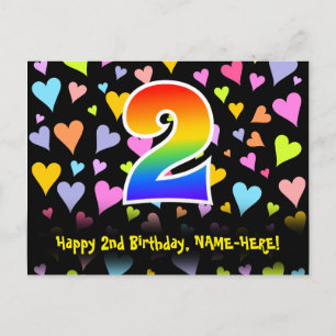 2. Geburtstag: Fun Hearts Pattern, Regenbogen 2 Postkarte