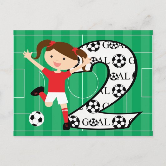 2. Geburtstag Fußball-Girl rot und weiß Postkarte (Vorderseite)