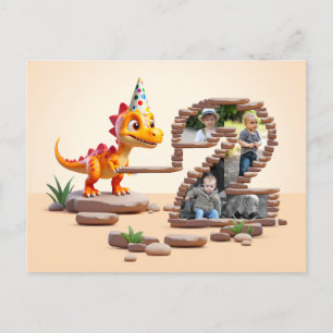 2. Geburtstag Große Zahl Foto   Dragon Little Dino Postkarte