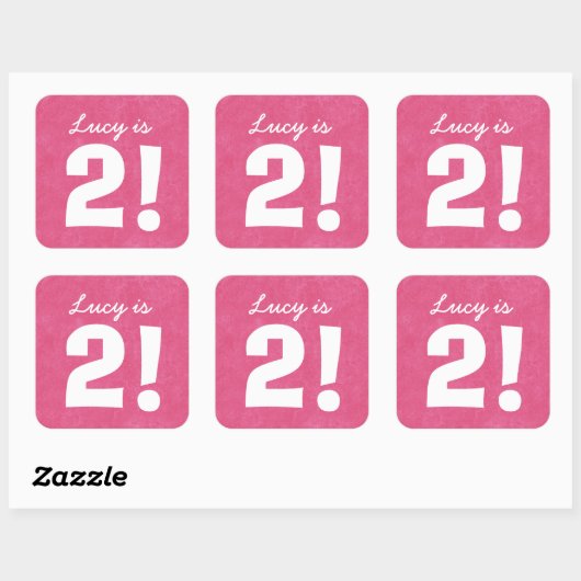2. Geburtstag Individuelle Name Rosa Weiß für GIRL Quadratischer Aufkleber (Blatt)