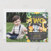 2. Geburtstag Jungle Party Safari Animals Foto Einladung (Vorderseite)