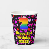 2. Geburtstag: Liebesherz-Muster, Regenbogen 2 Pappbecher (Vorderseite)