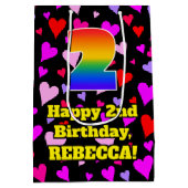 2. Geburtstag: Liebesherzen-Muster, Regenbogen # 2 Mittlere Geschenktüte (Rückseite)