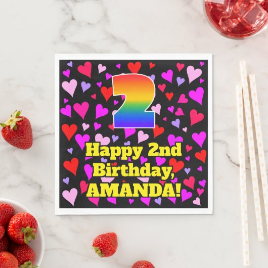 2. Geburtstag: Liebesherzen-Muster, Regenbogen # 2 Serviette (Beispiel)