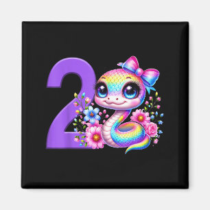 2. Geburtstag Mädchen Schlange Party Regenbogen Co Magnet