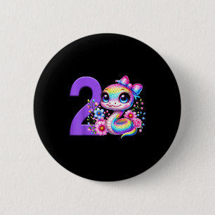 2. Geburtstag Mädchen Schlange Party Regenbogen Ko Button