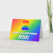 2. Geburtstag: mehrfarbiges Regenbogenmuster # 2 Karte (Vorderseite)