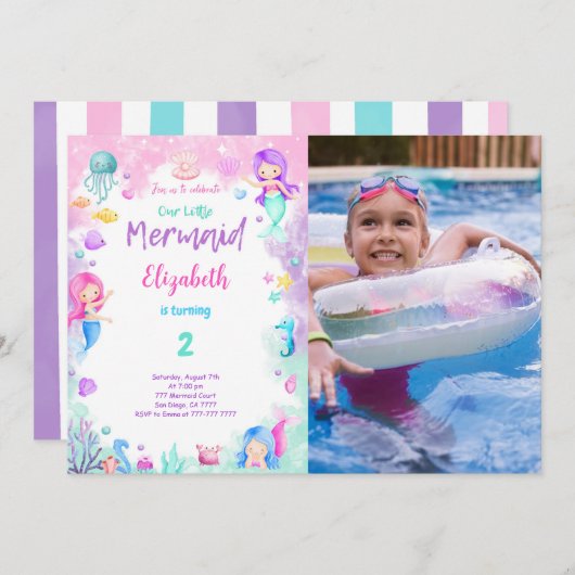 2. Geburtstag Mermaid Foto Einladung (Vorne/Hinten)