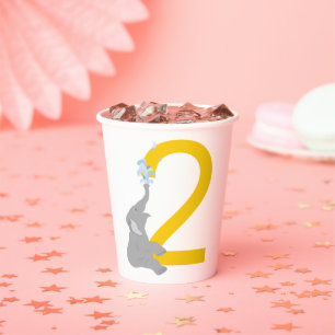 2. Geburtstag Moderne Grau-Elefant-Party-Cups Pappbecher