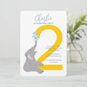 2. Geburtstag Moderne Gray Elephant Party Einladun Einladung (Stehend Vorderseite)