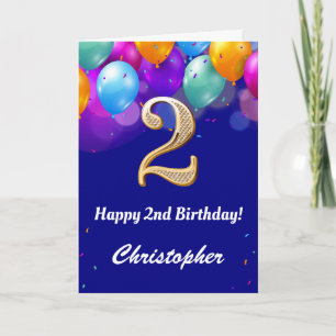 2. Geburtstag Navy Blue und Gold farbige Ballons Karte