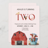 2. Geburtstag Niedliche Kuhfarm Stall Party Einladung (Vorne/Hinten)