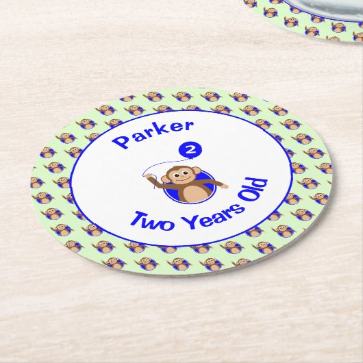 2. Geburtstag niedlicher Affenblase geben Namen Runder Pappuntersetzer (Angewinkelt)
