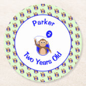 2. Geburtstag niedlicher Affenblase geben Namen Runder Pappuntersetzer (Vorderseite)