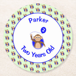 2. Geburtstag niedlicher Affenblase geben Namen Runder Pappuntersetzer