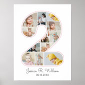 2. Geburtstag Nummer 2 Foto Collage Baby Kinderzim Poster (Vorne)