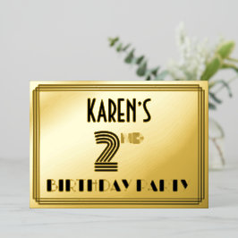 2. Geburtstag Party — Art Deco Stil "2" & Name Folieneinladung