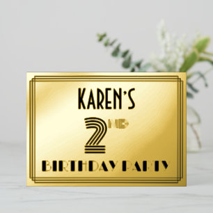 2. Geburtstag Party — Art Deco Stil "2" & Name Folieneinladung