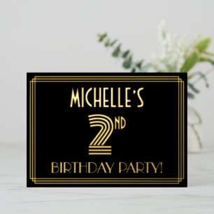 2. Geburtstag Party — Art Deco Stil "2" + Name Folieneinladung