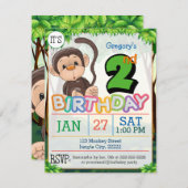 2. Geburtstag Party Einladung von Affen (Vorne/Hinten)