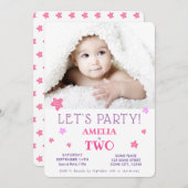2. Geburtstag Party Niedlich Pink Stars Einladung (Vorne/Hinten)