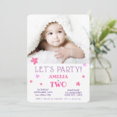 2. Geburtstag Party Niedlich Pink Stars Einladung (Stehend Vorderseite)