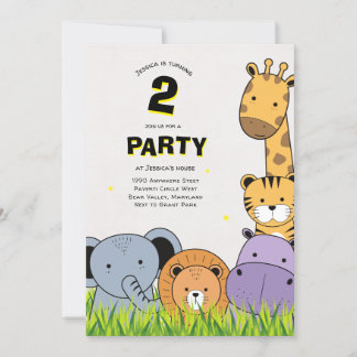 2. Geburtstag Party Safari Tiere Niedlicher Cartoo Einladung